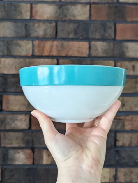 1950s Fire King Colonial Band Mixing Bowl With Turquoise Blue Band Vintage Fire King Mixing Bowl