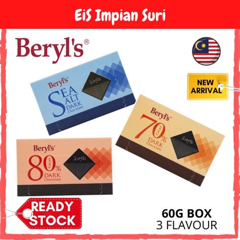 Beryls Dark Chocolate 60g Box Sea Salt 70 Cacao 80 Cacao Coklat