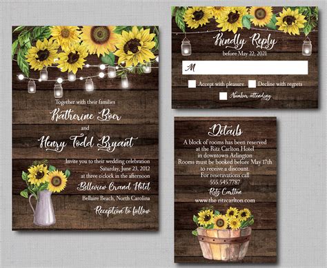 Rustic Sunflower Floral Wedding Invitation - Affordable Wedding ...