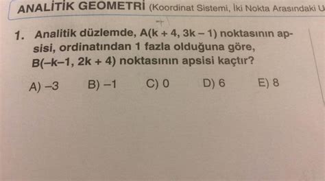 Analİtİk Geometrİ Koordinat Sistemi İki Nokta Arasındaki U 1