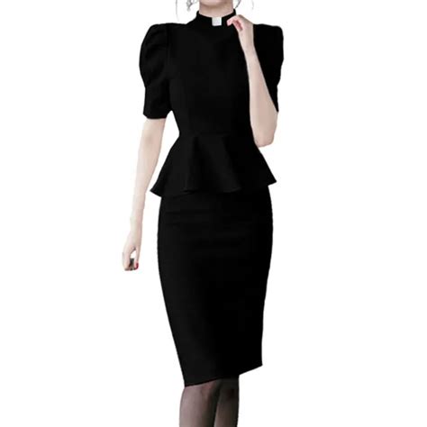 Womens Clergy Dress Pastor Priest Church Clerical Peplum Dress With