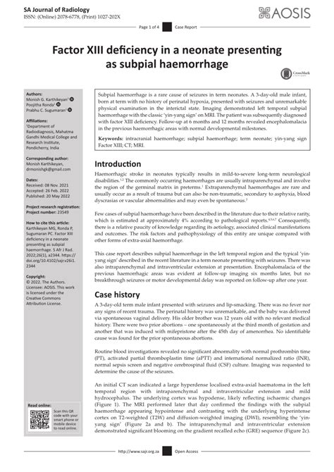 Pdf Factor Xiii Deficiency In A Neonate Presenting As Subpial Haemorrhage