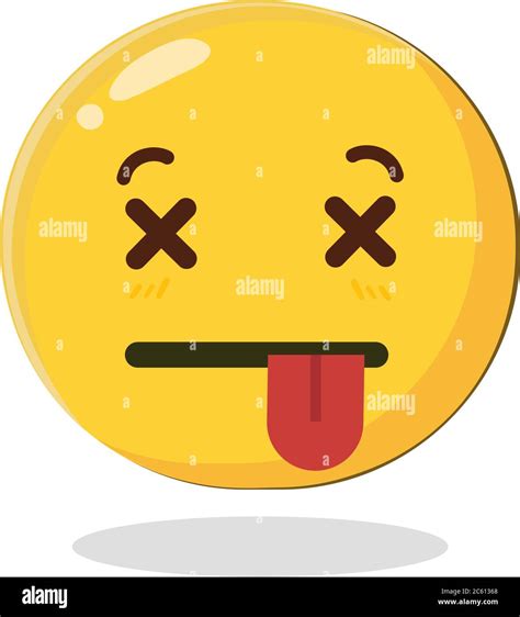 Emoticon Dead With Cross Eyes And Out Tongue Cartoon Isolated Vector