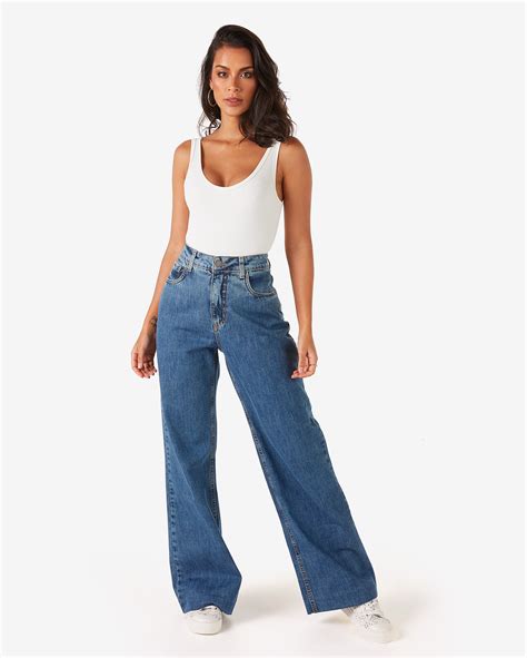 Riachuelo Cal A Jeans Feminina Wide Leg Estonada Denim Claro Pool