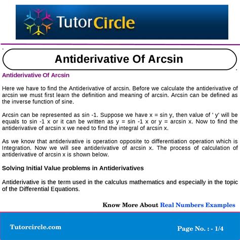 Antiderivative Of Arcsin by tutorcircle team - Issuu