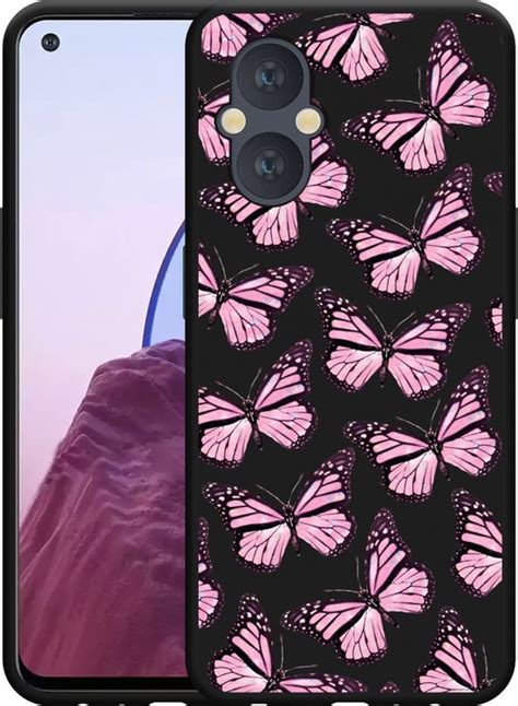 OnePlus Nord N20 Hoesje Zwart Roze Vlinders Designed By Cazy Bol