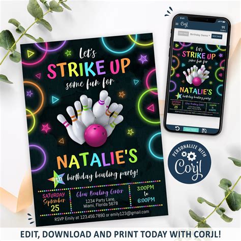 Bowling Invitation Bowling Birthday Invitation Printable Bowling Party Invitation Editable