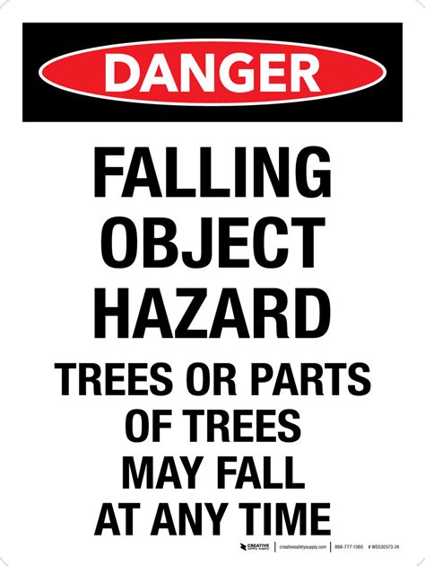 Danger Falling Object Hazard Trees Or Parts Of Trees May Fall At Any Time Portrait Wall Sign