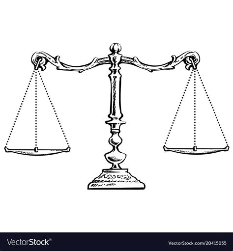 Sketch Of Balanced Scales Scales Of Justice Black And White Hand Drawn Vector Illustration