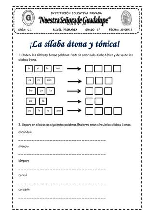 Silabas Atonas Y Tonicas Pdf