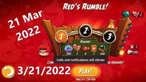 Angry Birds 2 Reds Rumble Monday Daily Challenge Today 21 March 2022 Youtube