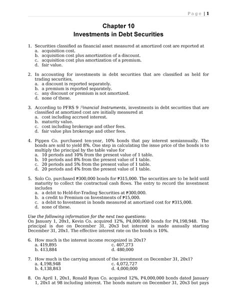 Chapter 10 Investments IN DEBT Securities P A G E 1 Chapter 10