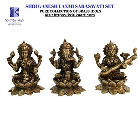 “Ganesh Laxmi Saraswati” Brass Idol set 4 inch - kritikaart.com