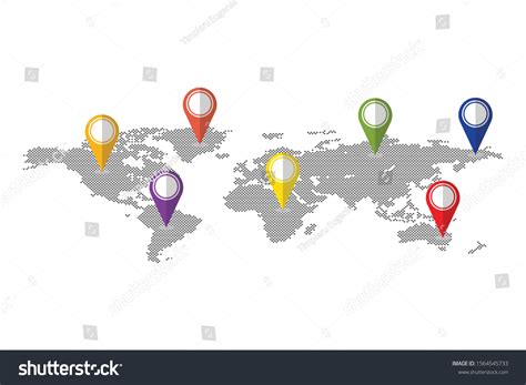 Dots World Map Pins Vector Illustration เวกเตอร์สต็อก ปลอดค่า