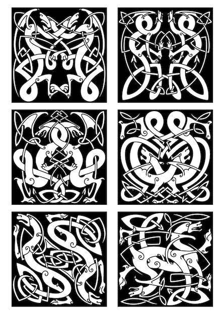 Premium Vector Celtic Knot Patterns With Tribal Dragons