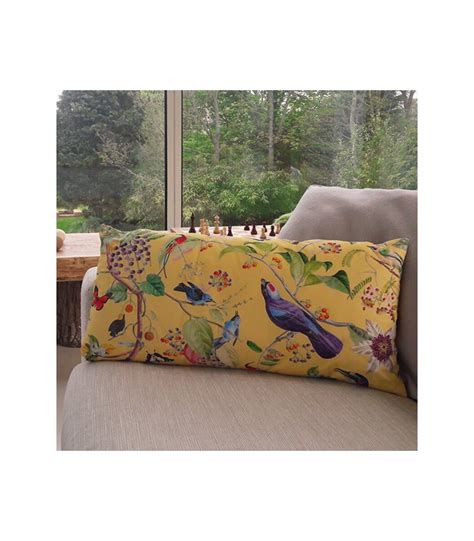 Coussin Velours Oiseaux Jaune