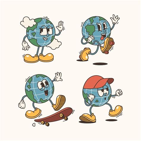 Conjunto De Globos De Dibujos Animados Tradicionales Planeta Tierra