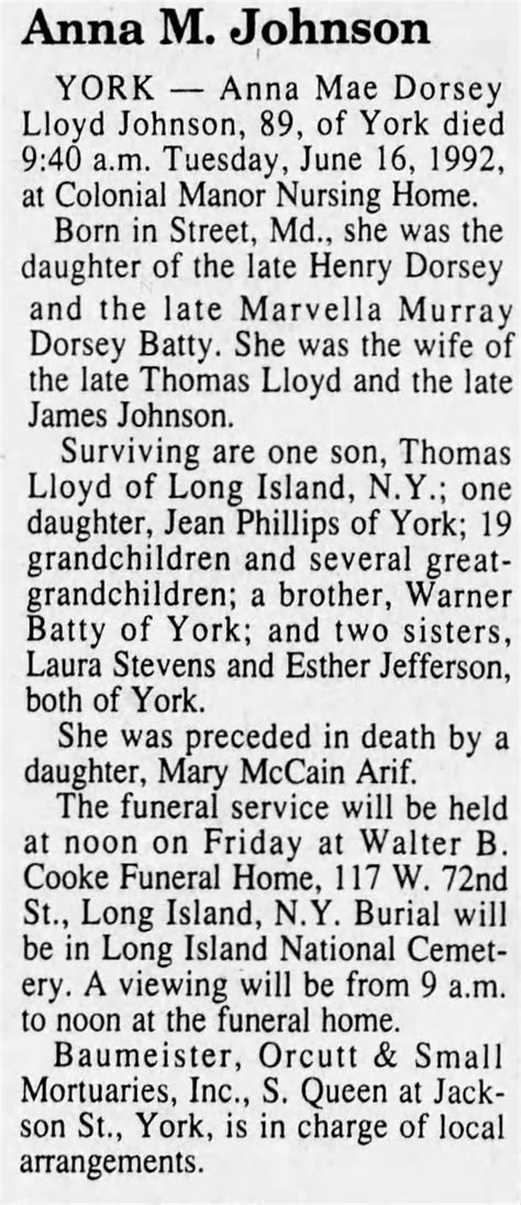 Obituary For Anna Mae Dorsey Lloyd Johnson Aged 89 ™