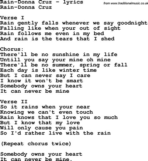 Love Song Lyrics for:Rain-Donna Cruz