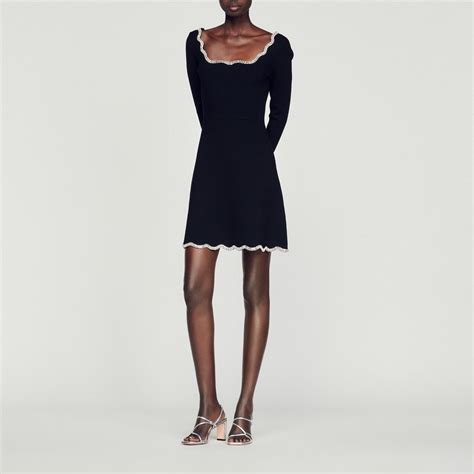 Short Knit Crystal Embellished Dress Dresses Sandro Paris