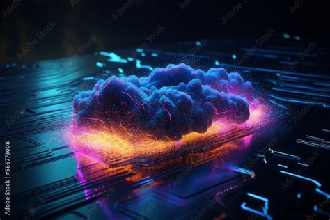 Futuristic 3d Neon Cloud Rendering With Data Flow Revolutionizing