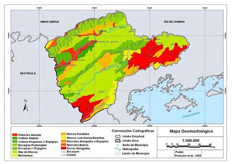 Mapa Geomorfológico mostrando a grande diversidade de tipos de relevos