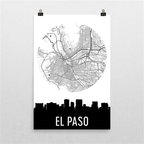 El Paso Skyline Silhouette Art Prints – Modern Map Art