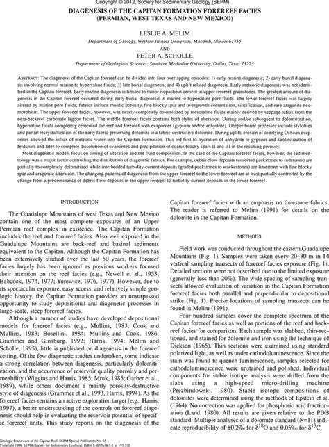 AAPG Datapages Archives Diagenesis Of The Capitan Formation Forereef