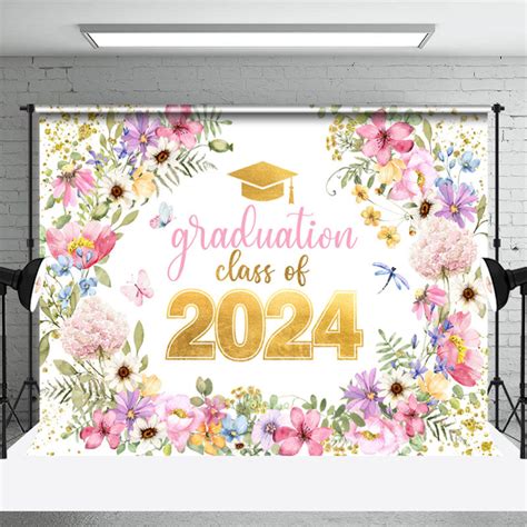 Colorful Flowers Butterfly Happy Graduation Backdrop - Aperturee