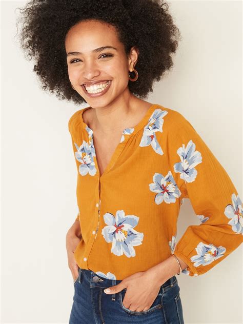 Floral Print Split Neck Button Front Blouse For Women Old Navy