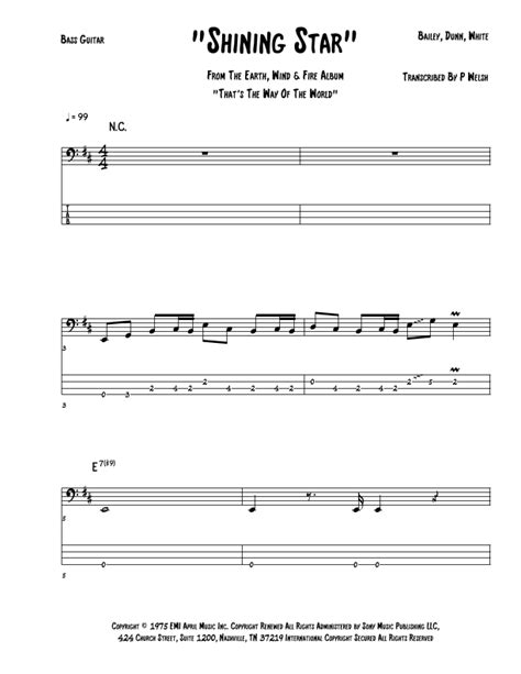 Star Arr Accubass Sheet Music Earth Wind Fire Bass Guitar Tab