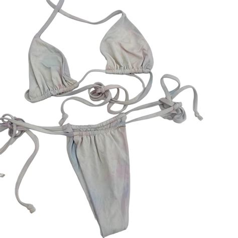 Frankie S Bikinis Swim Frankies Bikinis S White Tie Dye Cheeky String Bikini Price Firm