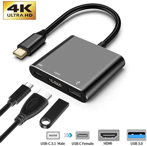 Usb C To Hdmi Adapter 4k Usb Type C Thunderbolt 3 Multiport Hub 3 In 1 Hdmi Port Usb 30