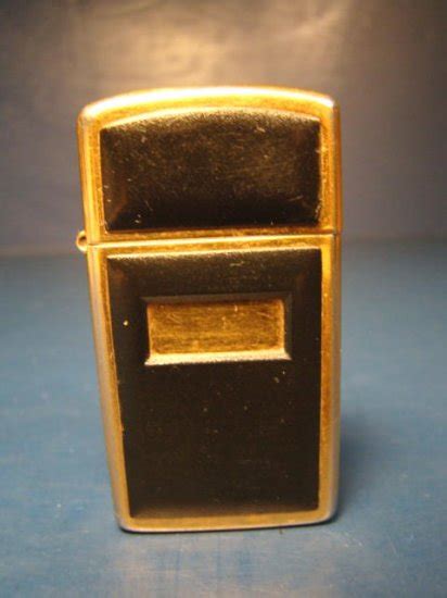 Zippo Cigarette Lighter Slimline Vintage Black Brass Gold Color