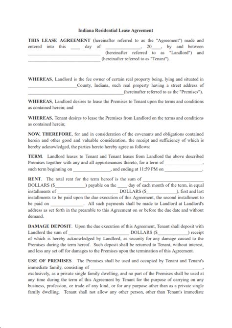 Fillable Form Indiana Residential Lease Agreement Pdfrun