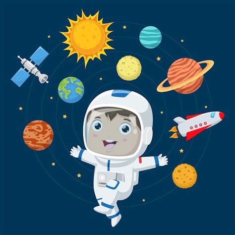 Bonito Desenho De Astronauta No Espa O Sideral Vetor Premium