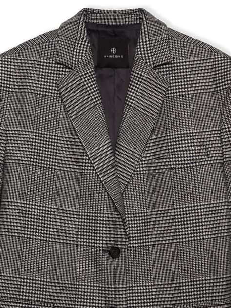 ANINE BING Quinn Plaid Blazer Black FARFETCH UK