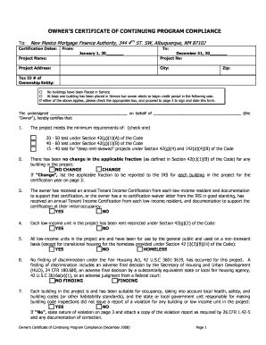 Fillable Online Housingnm Annual Owner Certification Housingnmorg Fax