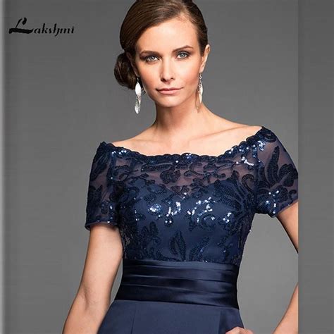 Elegant Navy Scoop Navy Mother Of The Bride Dresses Satin Short Sleeves