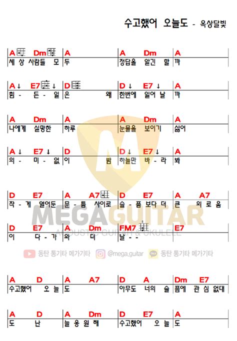 수고했어 오늘도 옥상달빛 우쿨렐레 코드 악보 네이버 블로그