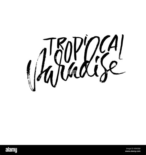 Tropical Paradise Hand Drawn Lettering Isolated On White Background