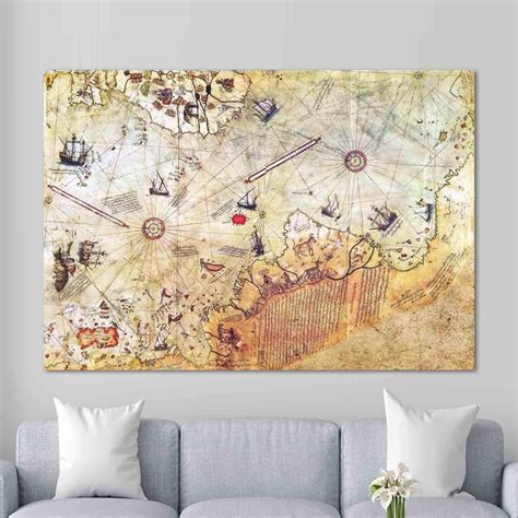 Wall Art Piri Reis Map Antique Map Canvas Art Map Poster Inspire Uplift