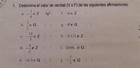 1 Determina El Valor De Verdad Vo F De Las Siguientes Afirmaciones