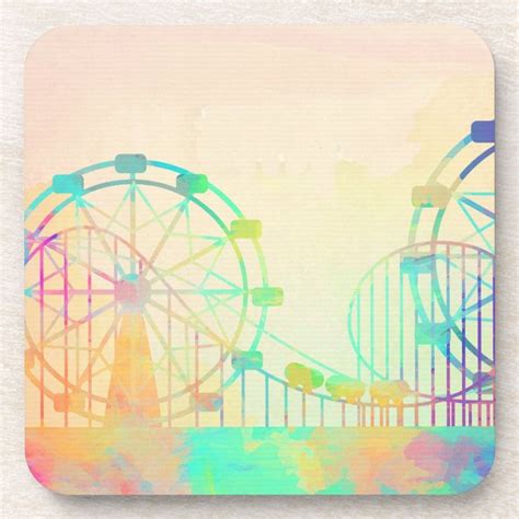 Watercolor Painting Ferris Wheel Fairground Art Beverage Coaster | Zazzle | Watercolor paintings ...