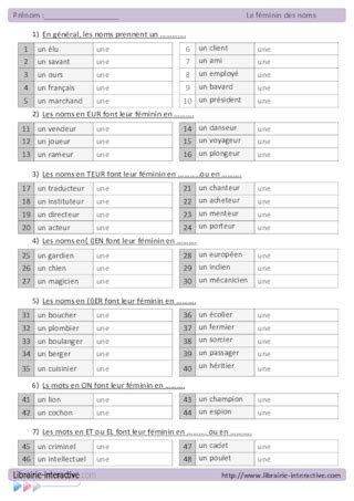 Le féminin des noms communs FichesPédagogiques