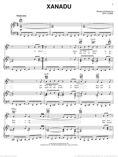 Xanadu Sheet Music For Voice Piano Or Guitar Pdf Interactive