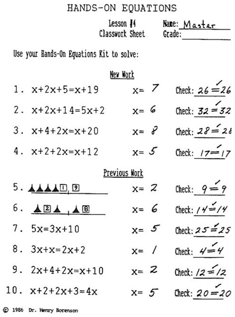 Hands On Equations Answer Key Lesson 10 Tessshebaylo