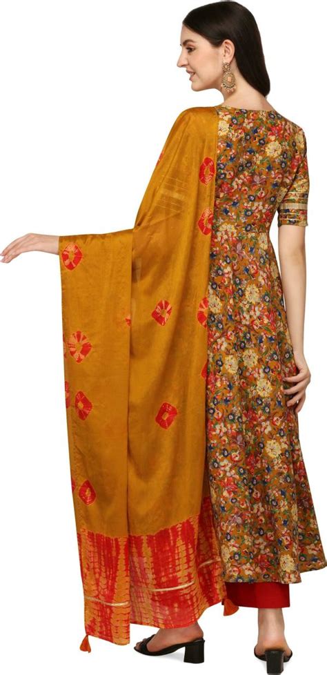 The Fab Factory Women Yellow Floral Pure Cotton Single Kurta Dupatta