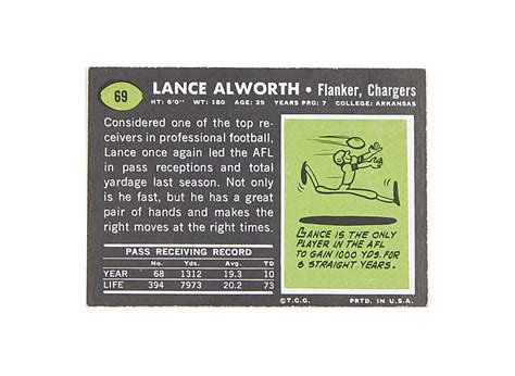 Topps Lance Alworth Chargers Ex Mt Ebay