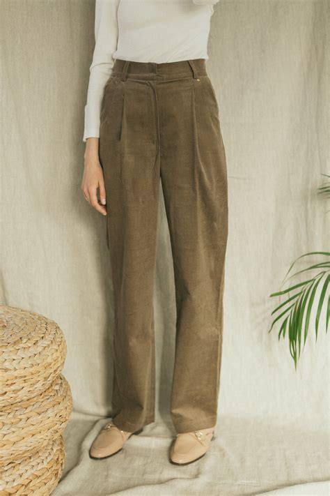 High Waist Corduroy Trousers Straight Pants Relaxed Fit Trousers Straight Leg Tailored Trousers